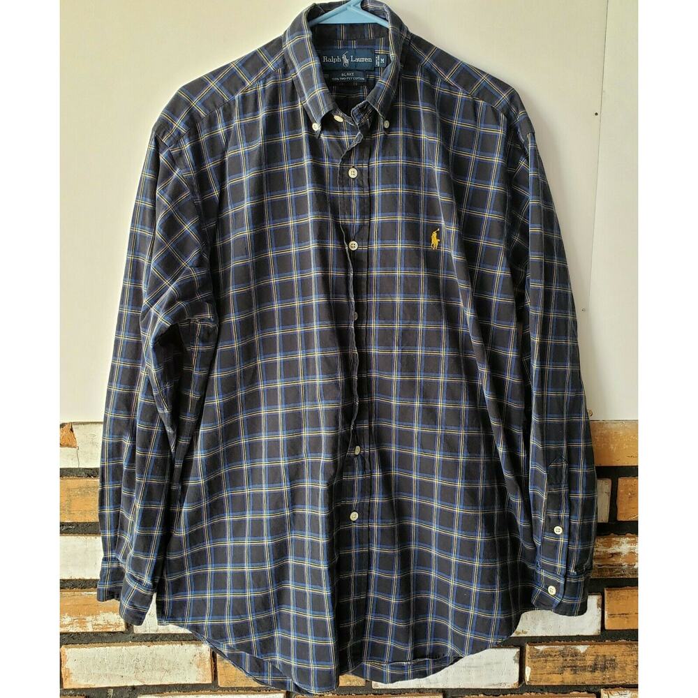 Ralph Lauren Blake Mens M Blue Windowpane Plaid Button Front Shirt